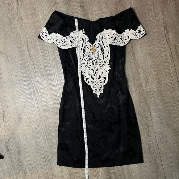 Vintage 90's Scott McClintock Formal Event Dress $ Black White Lace Edwardian - Picture 6 of 12
